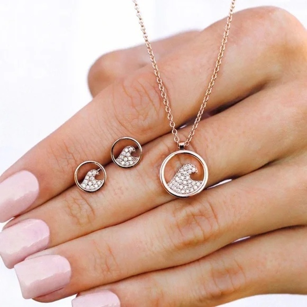❄️ Pura Vida | PAVE WAVE NECKLACE & EARRING SET